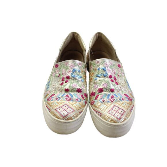 Johnny Was Womens Slip On Metallic Floral Embroidered Sneakers Gold Leather 37 - Picture 2 of 6
